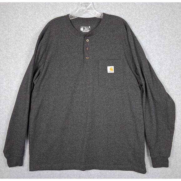 Carhartt Mens Henley Shirt Large Gray Long Sleeve Loose Fit Workwear - Picture 1 of 10